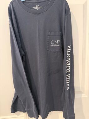 Vineyard Vines Slate Blue Long-Sleeve Pocket Tee size youth xl